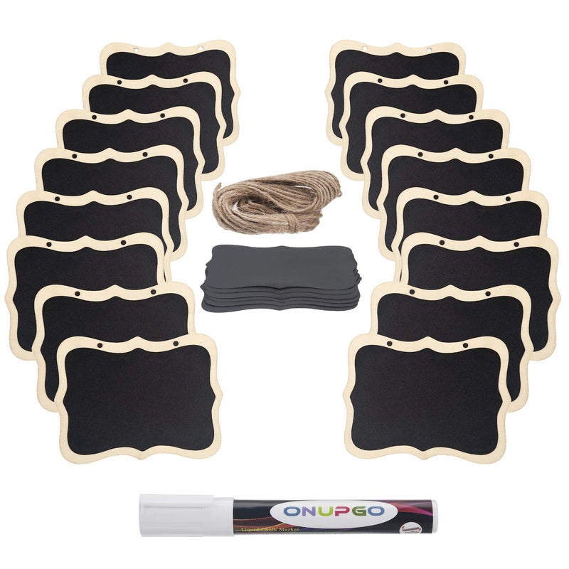 ONUPGO 16 Pack Chalkboard Tags with String, 4"x3" Hanging Chalkboard Signs with Liquid Chalk Marker, Wooden Mini Blackboard Tags Massage Board Tags, Hanging Chalkboard Price Tags - Image 3